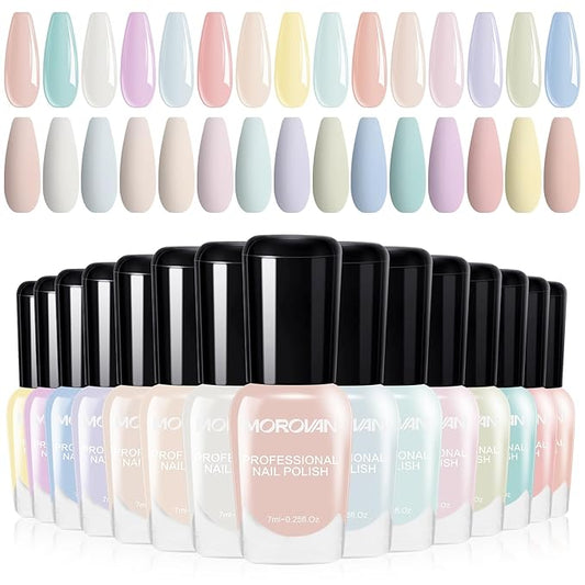 Morovan Fingernail Nail Polish Set: 15 Colors Pastel Macaron Winter Nail Polish Kit Quick Dry Toe Finger Nail Polish Pcak Easter Gift For Women Girl