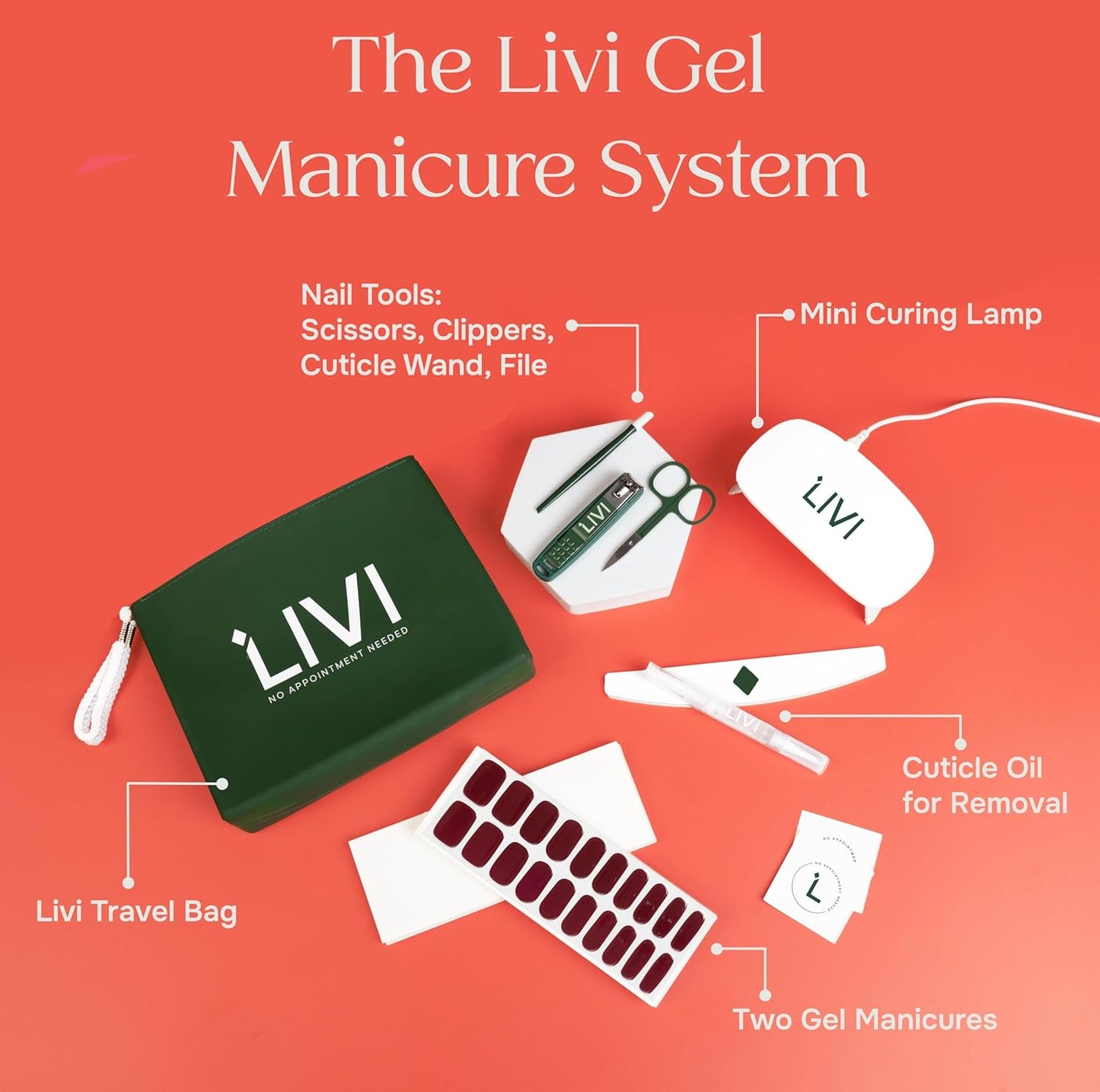 Livi Gel Manicure System - Mani Kit with Mani Tool for Salon-Quality Nails at Home (Best sellers: red & pink, Gel Manicure System)