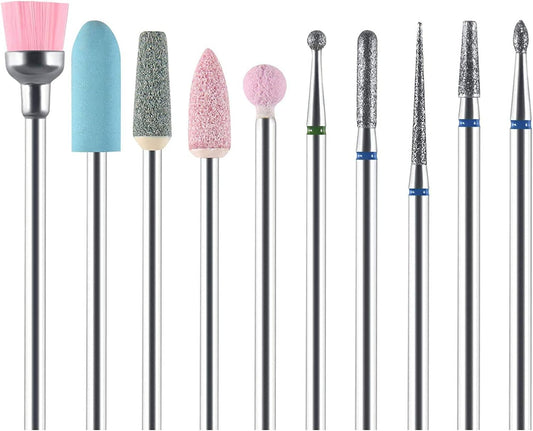URAQT Nail Drill Bits Set, 10 pcs Electric Nail Drill Bits Kit 3/32", Professional Cuticle Polishing Bits for Acrylic Gel Nails, Electric Nail Files Manicure Pedicure Drill Tool
