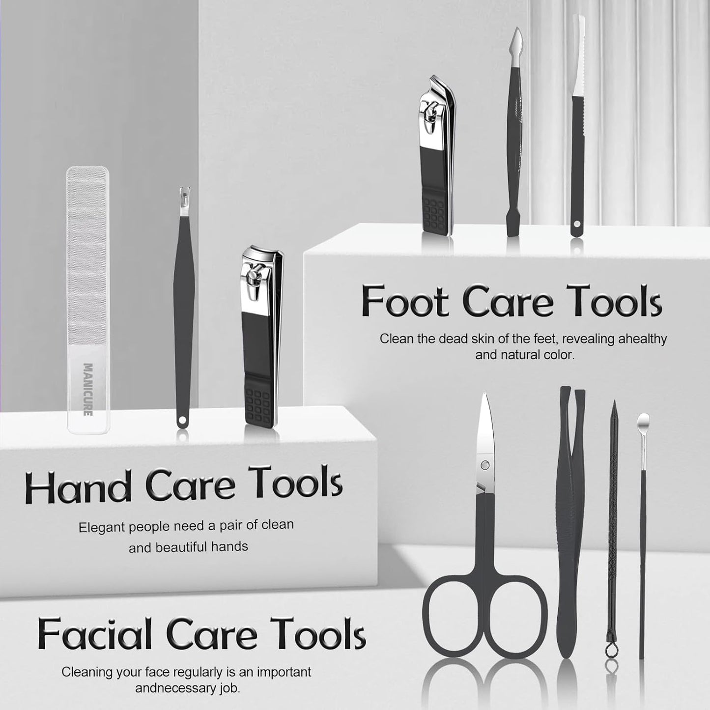Manicure kit 10 in 1 mens personal care nail kit,Andrea mens nail grooming kit, manicure kit for men and Nail care kit Portable Set,with Luxurious Travel Case (Black)