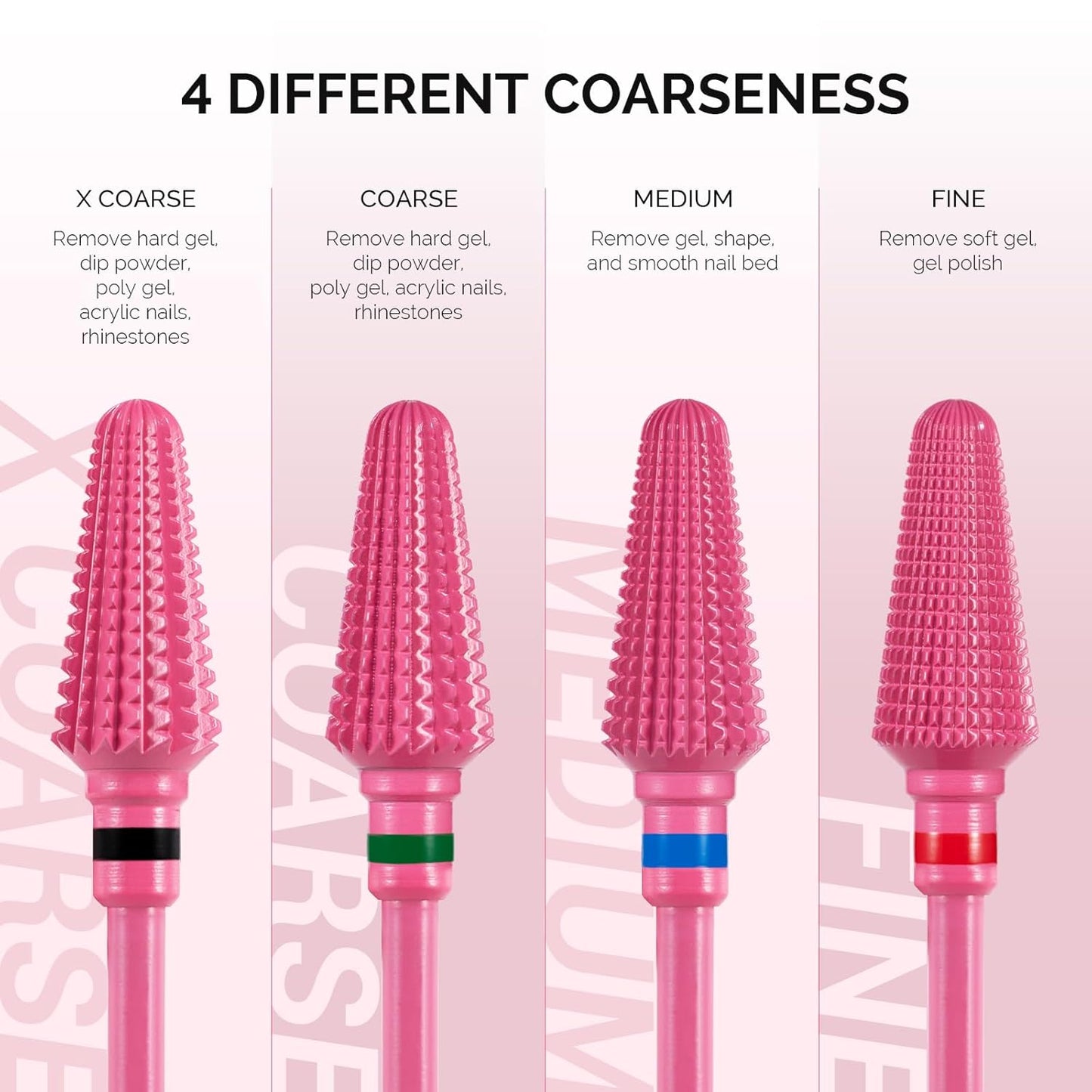 MelodySusie Professional Tornado Nail Drill Bits, 3/32'' Carbide Tungsten Multi-Function Bits, Suitable for Manicure Pedicure Cuticle Gel Polishing, Salon Bits, Pink Blossom, Series Bit-X, Coarse