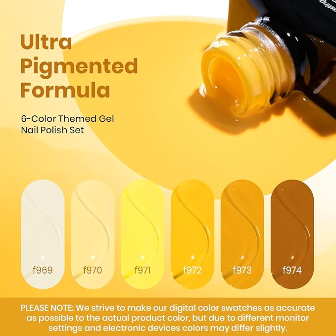 Beetles Yellow Gel Nail Polish Set – Lemon Whisper Fall Gel Polish Kit Mustard Gold Amber Butterscotch Pastel Yellow UV LED Soak Off Nail for Autumn Manicure