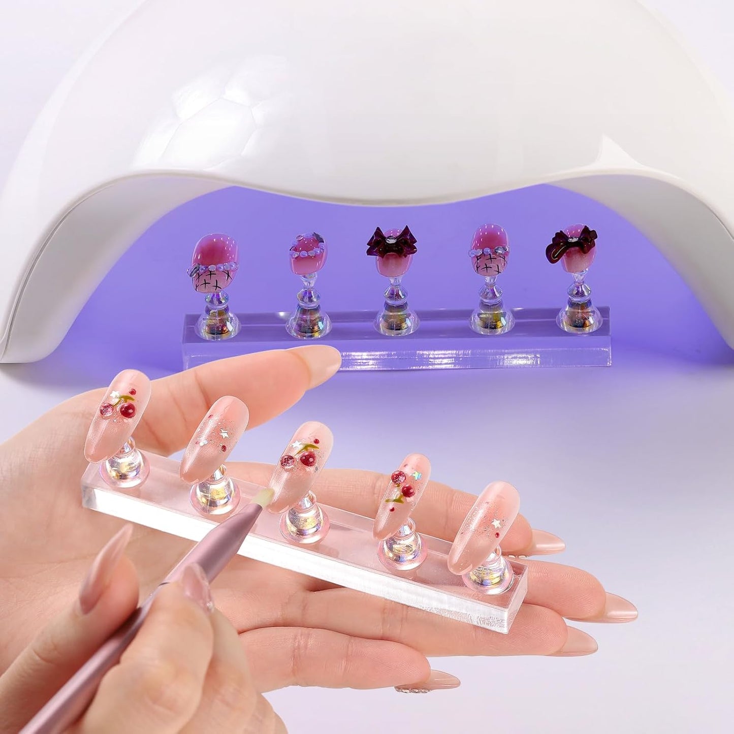 Etercycle Nail Stand for Press On Acrylic Nails Art Display Stand Nail Holder for Painting Magnetic Nails Stand with Double-sided Tape for Home DIY Salon Supplie (Pink)