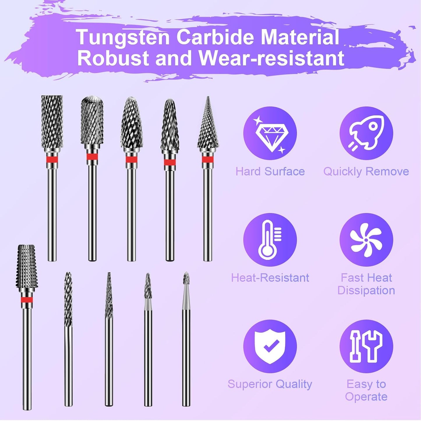 Diesisa 10PCS Nail Drill Bits Set - Tungsten Carbide Nail Bits for Acrylic Nails - 3/32" Shank Drill Bits Professional Electric Nail Bits For Nail Drill - Removal Bit Nail Drill for Home Salon-Red