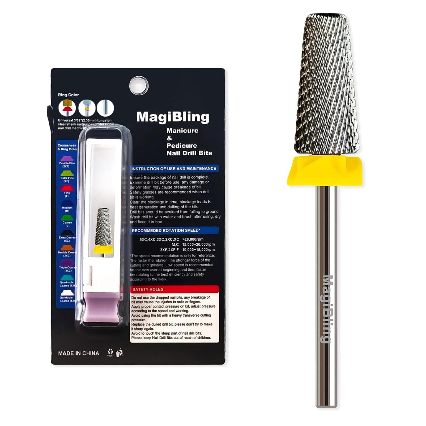 Cross Cut 5 in 1 Tapered Barrel Nail Drill Bits, Professional 3/32'' Safety Tungsten Carbide Bits, Two-way Rotation, Manicure Pedicure Cuticle Gel Removal Polishing, Extra Fine.
