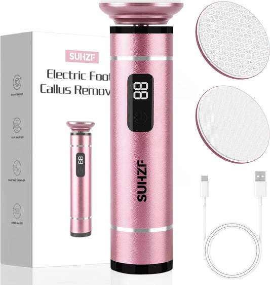 Electric-Foot-File-Callus-Remover Glass Grinding Head Electric Callus Remover for Feet Rechargeable Foot Grinder Dead Skin Pedicure Tools Adjustable Speed Foot Sander with Led Display (Pink)