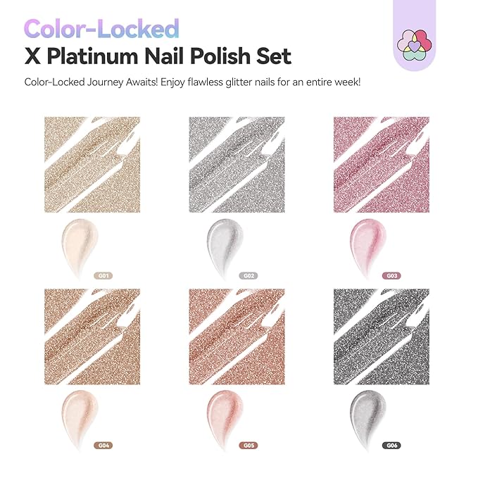 SAVILAND Color Artistry Glitter Nail Polish Set: 6pcs Holographic Diamond Sparkle Shades Fingernail Polish Non-Gel, Quick-Dry & 7 Days Nail Lacquer Kit for Women Manicures Toe Nail Art DIY Salon Home