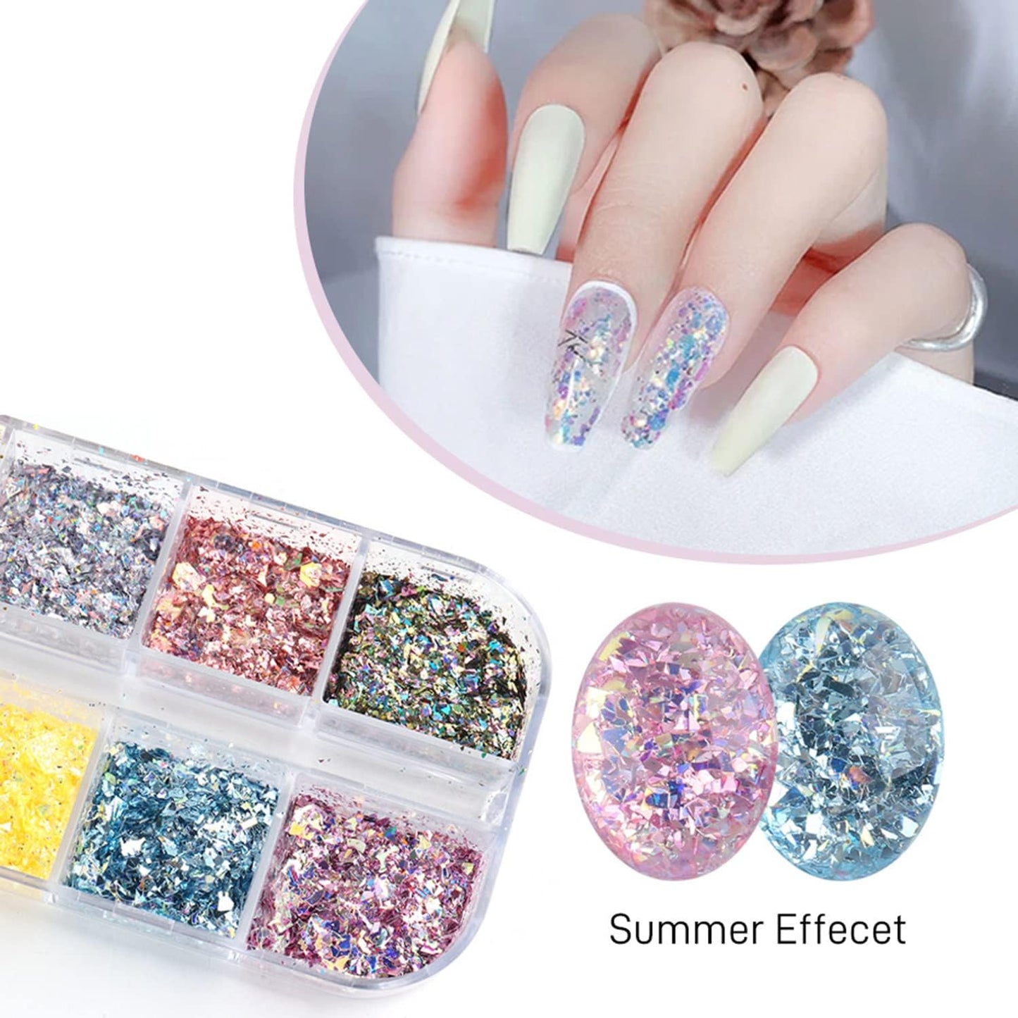 Holographic Glitter Nail Art Flakes, 12 Colors Irregular Sparkly Sequins Design, 3D Shiny Powder Acrylic Nails Supplies for Women Girls Manicure Charms Decorations, DIY Resin Tips