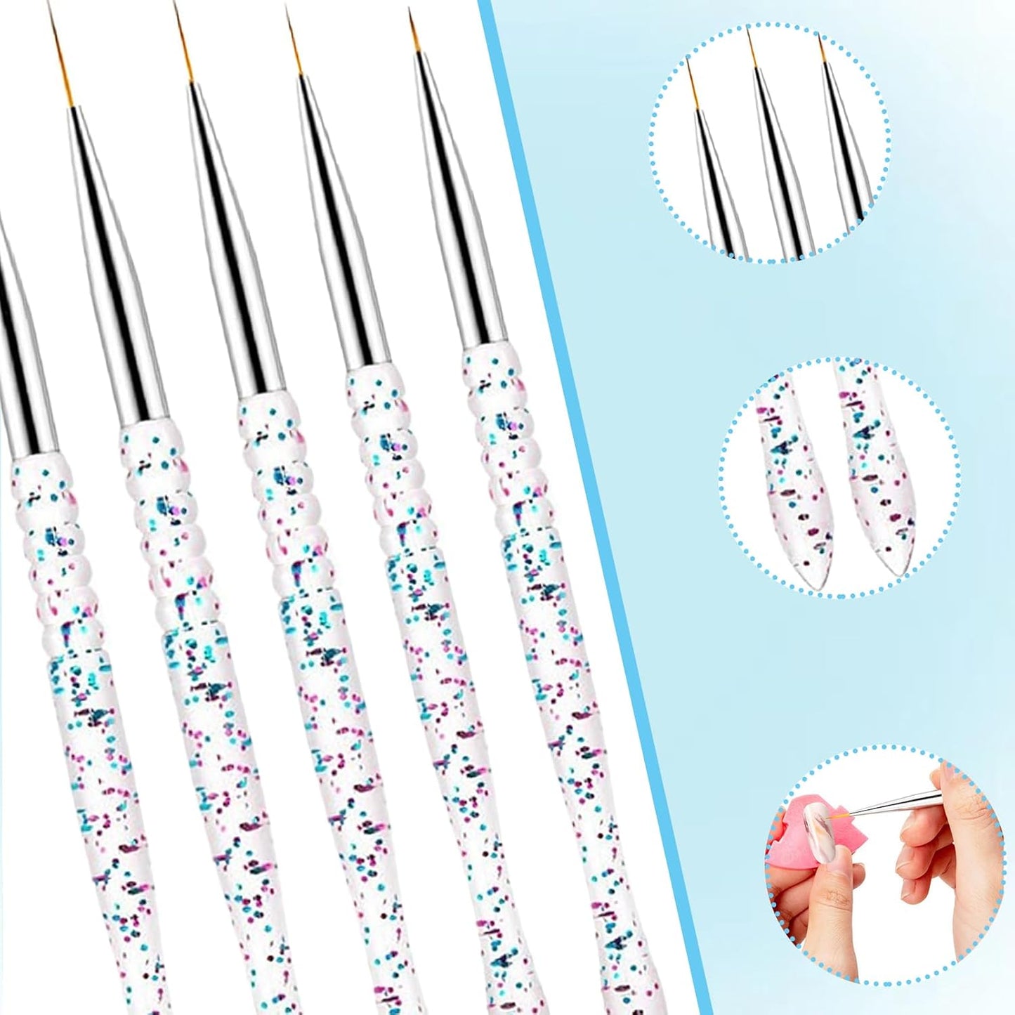 11Pcs Nail Art Painting Tools Set - 6 Pcs Double Ended Nail Art Painting Brsuh Dotting Pen and 5 Pcs Nail Art Liner Brushes