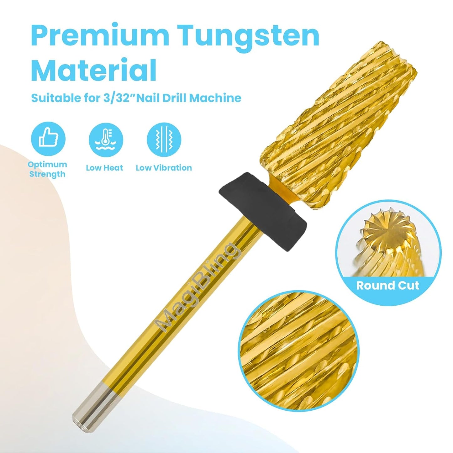Nail Drill Bits 5 in 1 Tapered Barrel, 3/32'' Safety Tungsten Carbide Bits, Two-Way Rotation, Suitable for Manicure Pedicure Cuticle Gel Polishing, Technicians Bits, Grit: Extra Coarse.