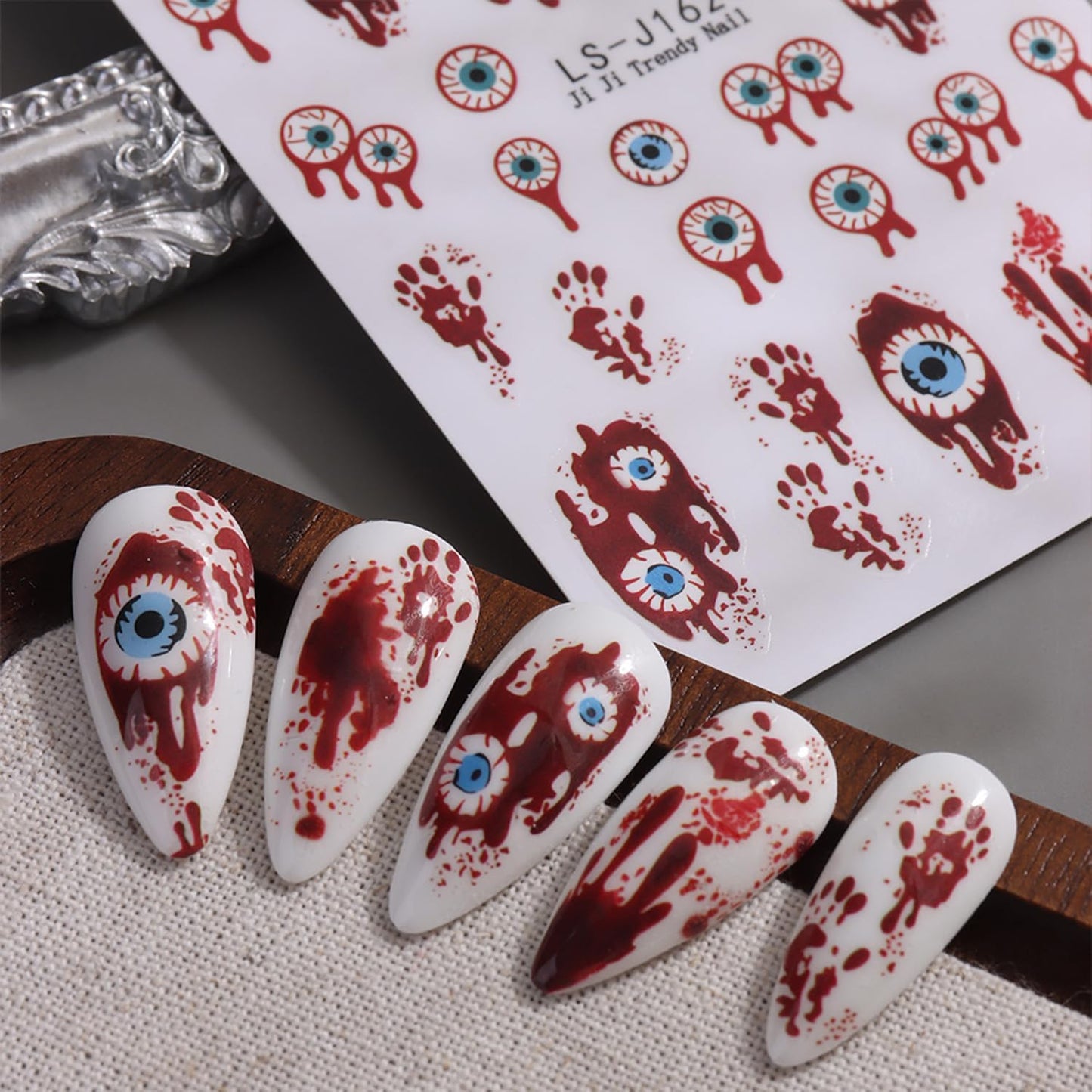 Halloween Nail Stickers for Nail Art Cute Ghost Black Cat Pumpkin Blood E3D Self-Adhesive Nail Decals Nail Art Supplies Nails Design Manicure Stickers for Nails Decoration 6Sheets
