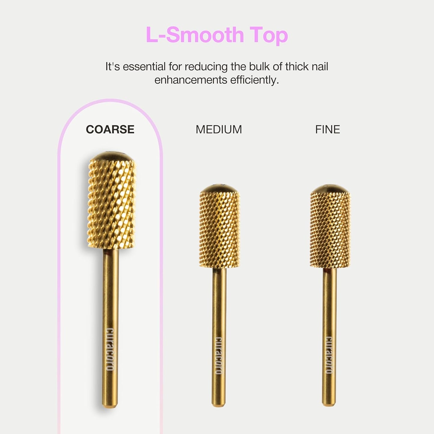 Curacoro Nail Drill Bits 3/32'' - L-Shaped Smooth Stop Barrel Carbide Bit (Coarse) for Professional Finish, Fast Remove, Shape & Smooth Acrylic or Gel Nails, Nail Art Pedicure Manicure Salon & Home