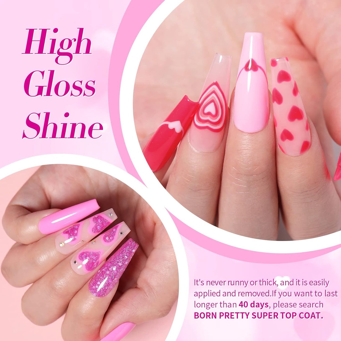 Born Pretty Neon Hot Pink Gel Nail Polish,Halloween Pink Ghost,Natural Soft Light to Dark Glitter Sparkle Gel Polish Soak Off U v LED Nail Art Manicue Kit DIY at Home or Manicure Salon 6PCS