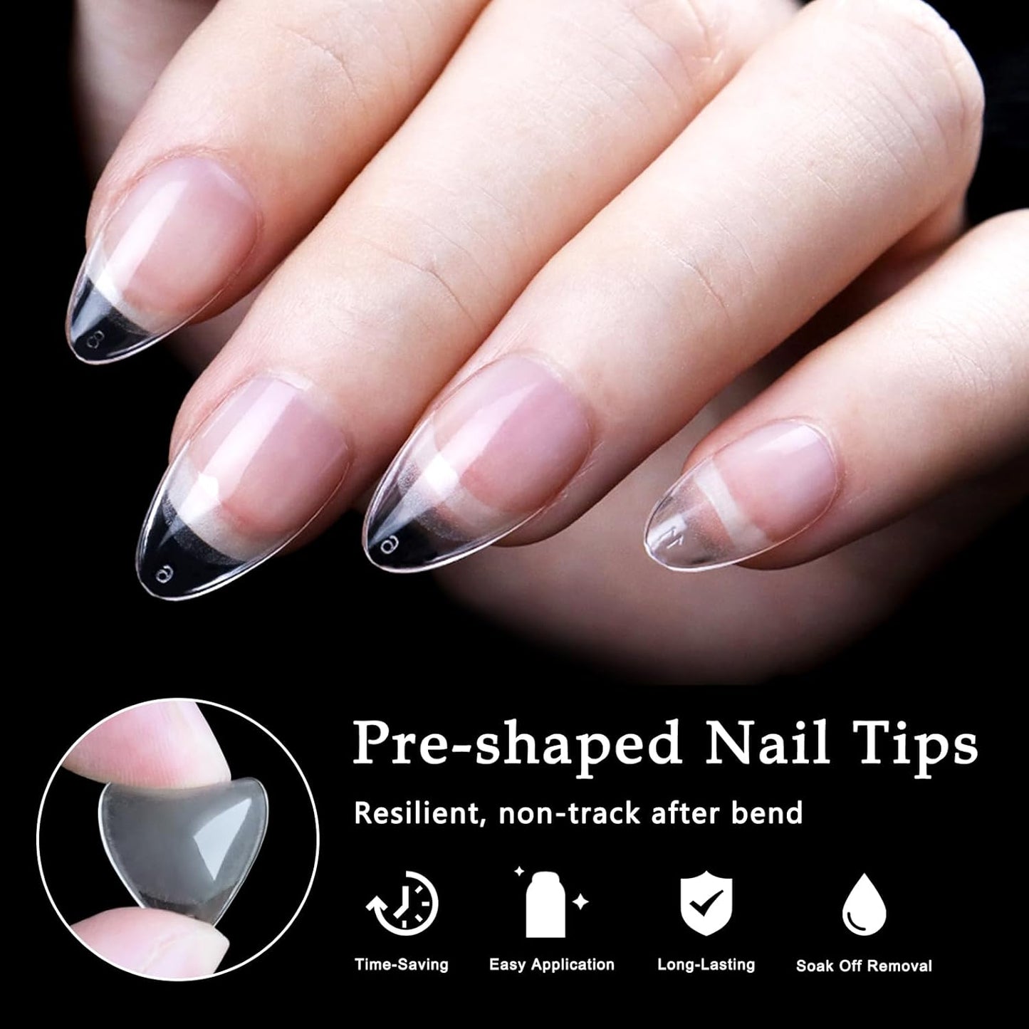 AddFavor 600pcs Short Almond Nail Tips, Soft Gel Nail Tips Almond Short Clear Fake Nails Full Cover Acrylic Nails Tips for Extension Nail Manicure Salon Home DIY