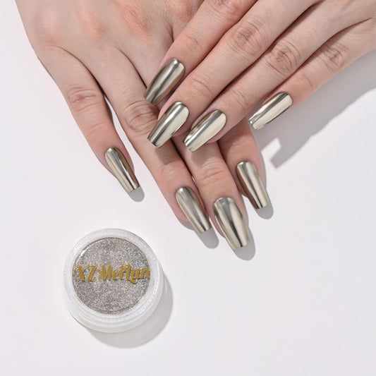 Champagne Gold Magic Mirror Chrome Nail Powder, Big-Capacity 1.5g Metallic Dust Holographic Effect Powder Pigment Glitter Manicure Kit, Nail Art, Can Mixed with Builder Gel Nail Polish Use