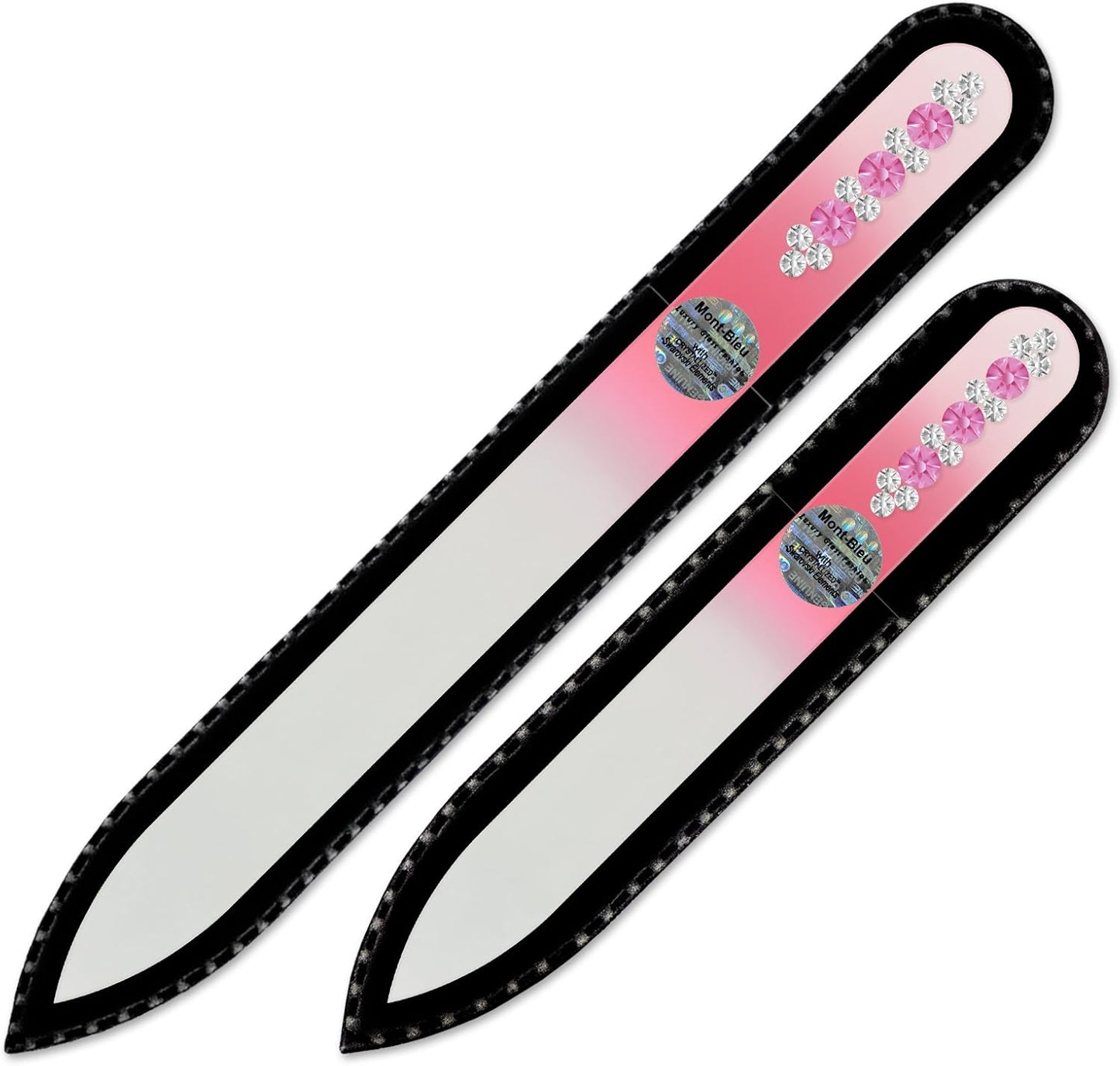 Glass Nail File - Mont Bleu Set of 2 Glass Nail Files Hand Decorated with Crystals - Handmade Gifts - Grow Long, Healthy, Beautiful Nails - Heal Cracked Nails - Crystal Glass Nail File