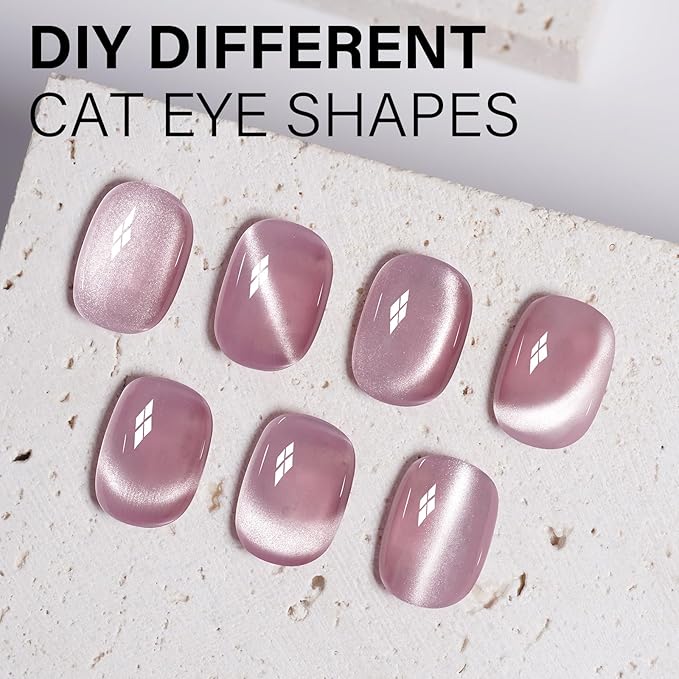 AILLSA Nude Pink Cat Eye Gel Nail Polish Shimmer Glitter Crystal Polish with Magnet, Jelly Purple Sparkle Nail Polish Reflective Translucent Color U V Gel Salon DIY at Home 0.5 OZ GF22