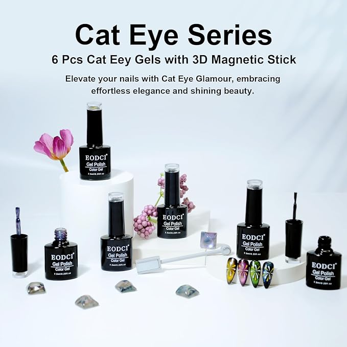 Cat Eye Gel Nail Polish, 6 Colors Jelly Flash for Holographic Glitter Cat Eye Gel with Magnet Stick, UV LED Curing Requires Soak Off Home Salon Manicure and Nail Art DIY at Home Diy