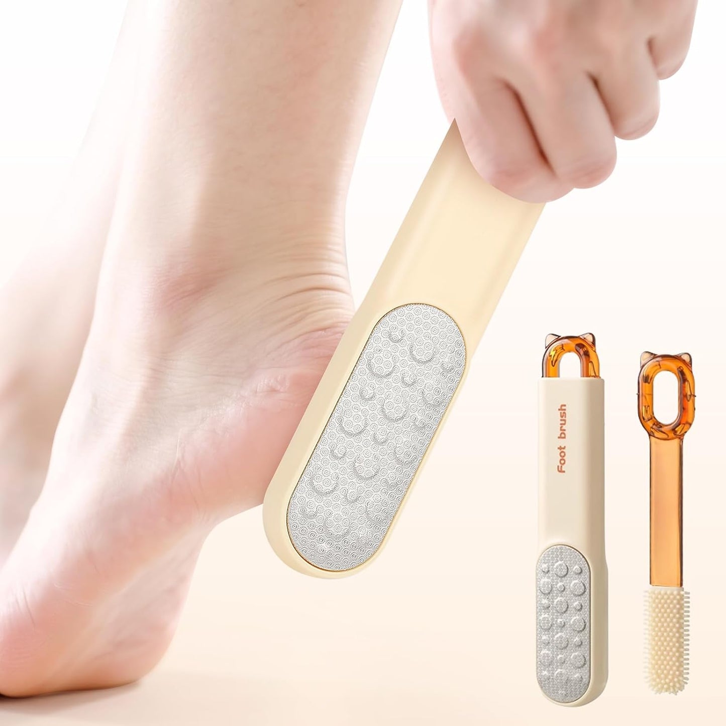 Foot Callus Remover, Foot File Callus Remover for Feet, Double Sided Foot Scrubber with Soft Silicone Brush, Pedicure Tools for Feet Care Dead Skin Calluses (Yellow)
