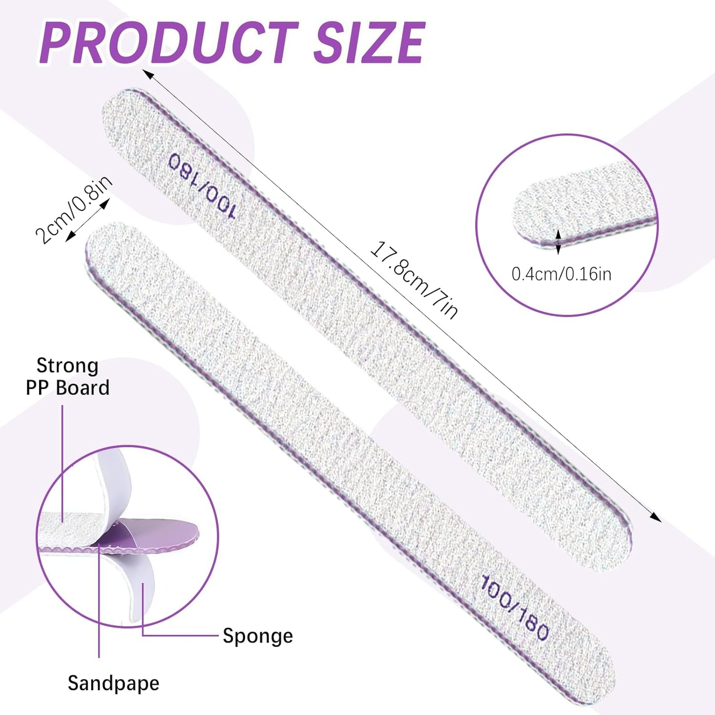 200 Pcs Nail Files 100/180 Grit Double Sides Emery Boards Reusable Nail Files for Acrylic Nails Professional Manicure Tools for Natural Nails Acrylic Nails Home and Salon Supplies