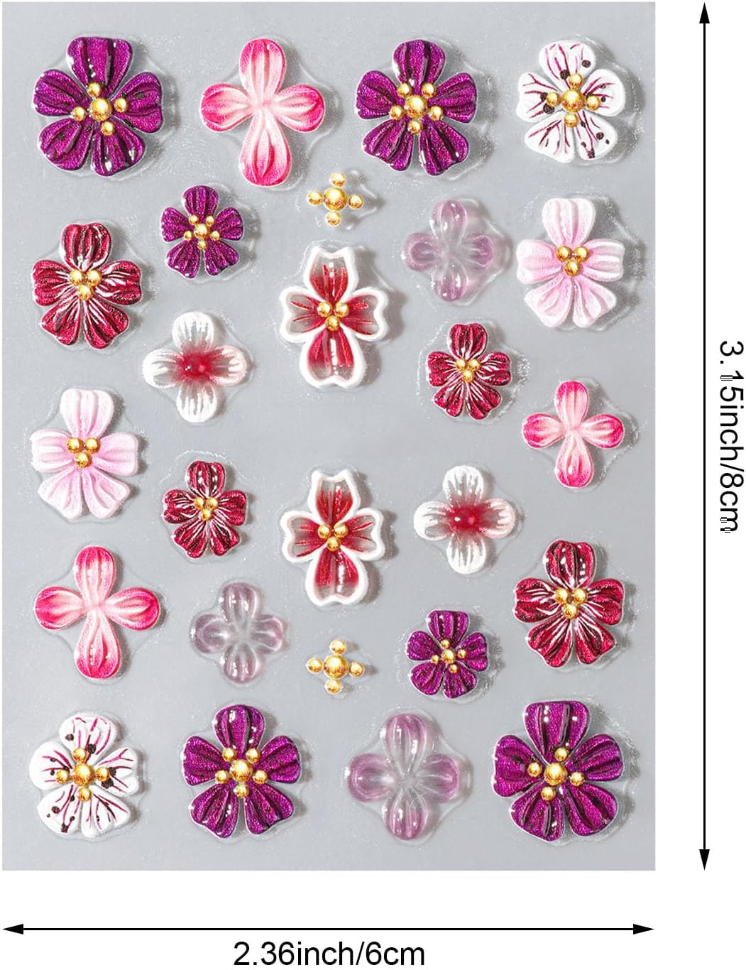 2 Sheets Flower Nail Stickers for Nail Art, 5D Embossed Hibiscus Nail Decals Self Adhesive Spring Summer Floral Nail Supplies for Women Girls Manicure Decoration