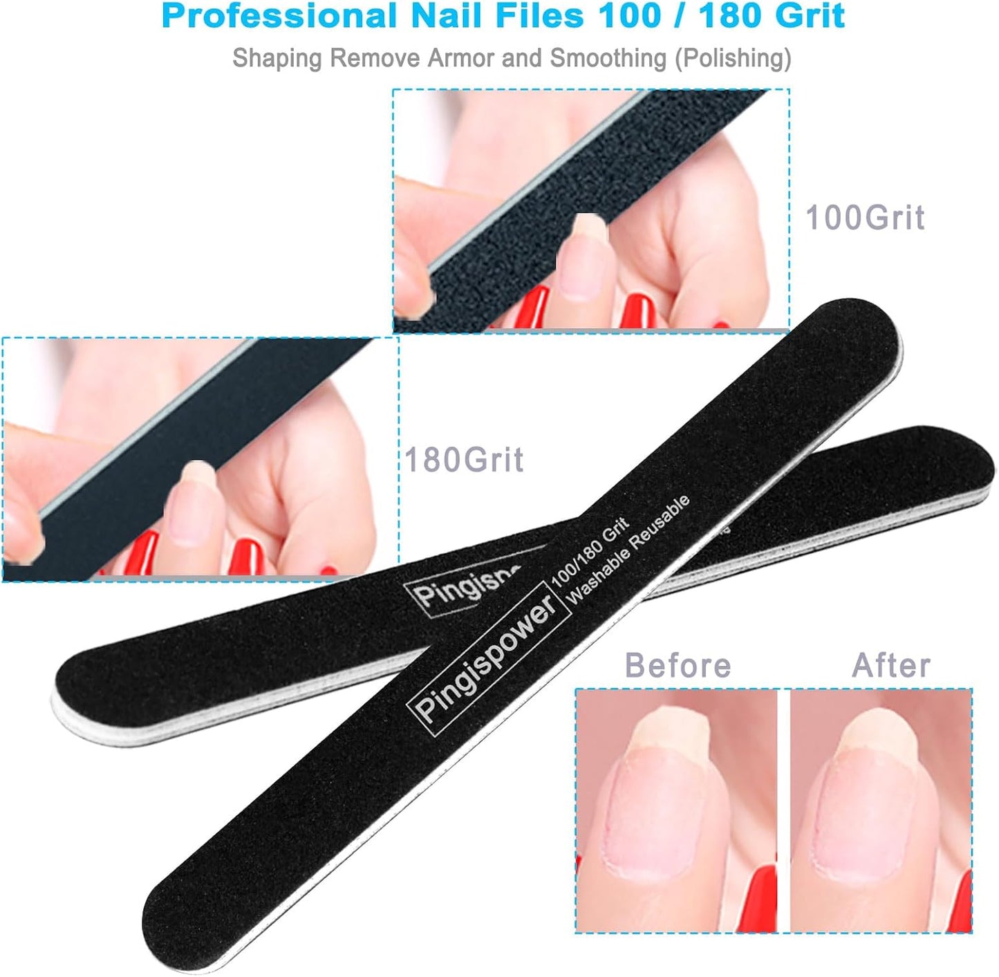 Nail Files and Buffers, 15PCS Professional Emery Board Nail File and Buffer Block for Natural Nails (100/180 & 600/3000 Grit), Reusable & Washable Manicure Kit for Home and Salon