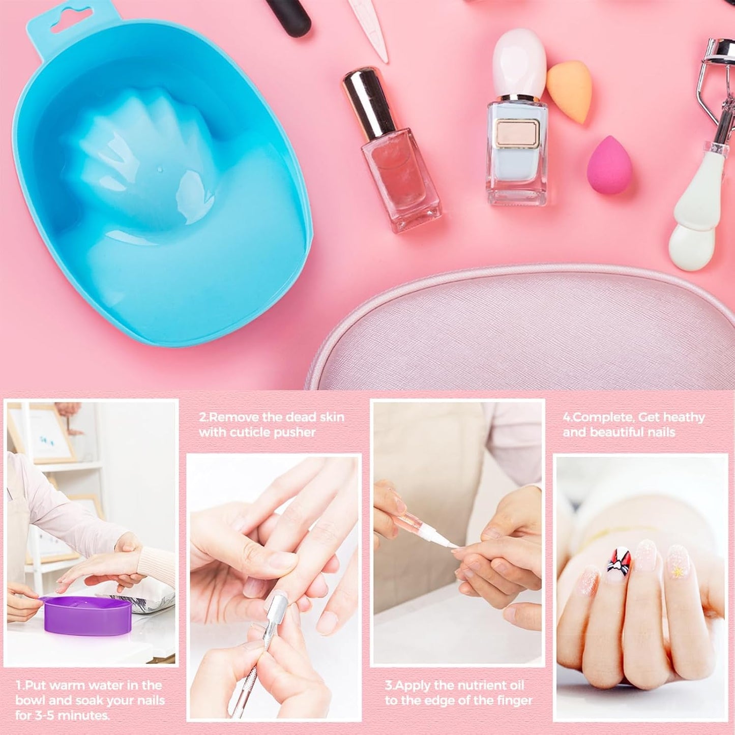 Framendino, 2 Pack Manicure Hand Bowl Nail Art Soak Off Bowls for Hands Wash Spa Tool Blue