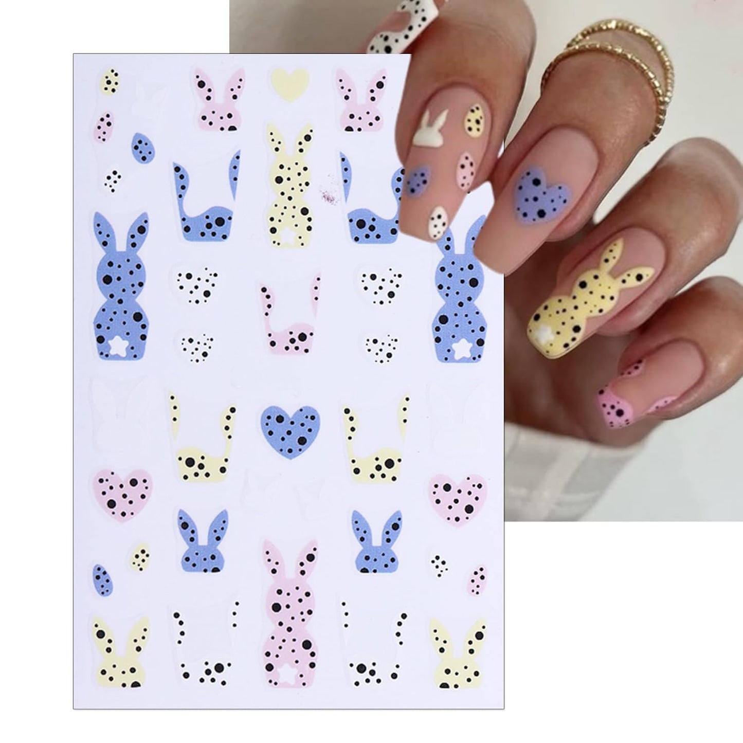 Easter Nail Art Stickers - Bunny Eggs Chick Self-Adhesive 3D Nail Decals for DIY Spring Holiday Floral Rabbits Carrot Manicure (3 Sheets)