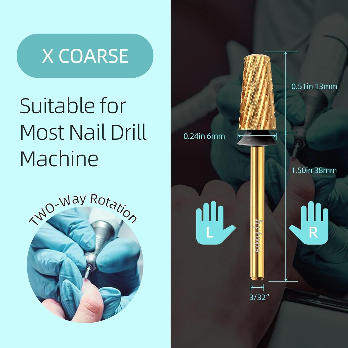 Safety Carbide Tapered Nail Drill Bits,Titanium Coating Round Top 3/32 Manicure Bit, Two-way Rotate for Both Hand, Nails Accessories Thick Gel Remover Tool (XC, titanium)