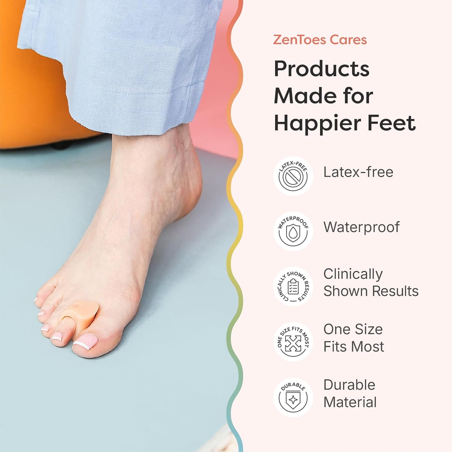 ZenToes Gel Toe Separators for Overlapping Toes, Bunions, Big Toe Alignment, Corrector and Spacer - 4 Pack (Beige)