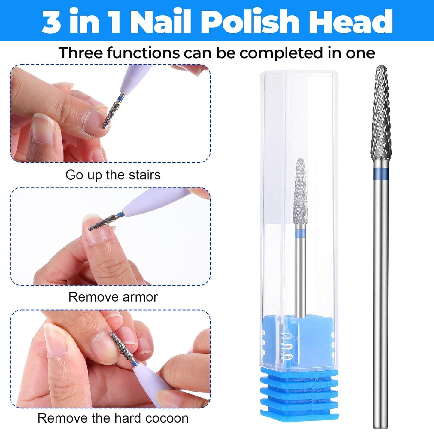 2 Pcs 3/32" Cuticle Clean Nail Drill Bits, Small Cone Clean Medium Grit Carbide Gel Remover Drill Bit for Electric Nail Drills, Conical Professional Manicure Tool Pedicure Gel Polishing Accessories