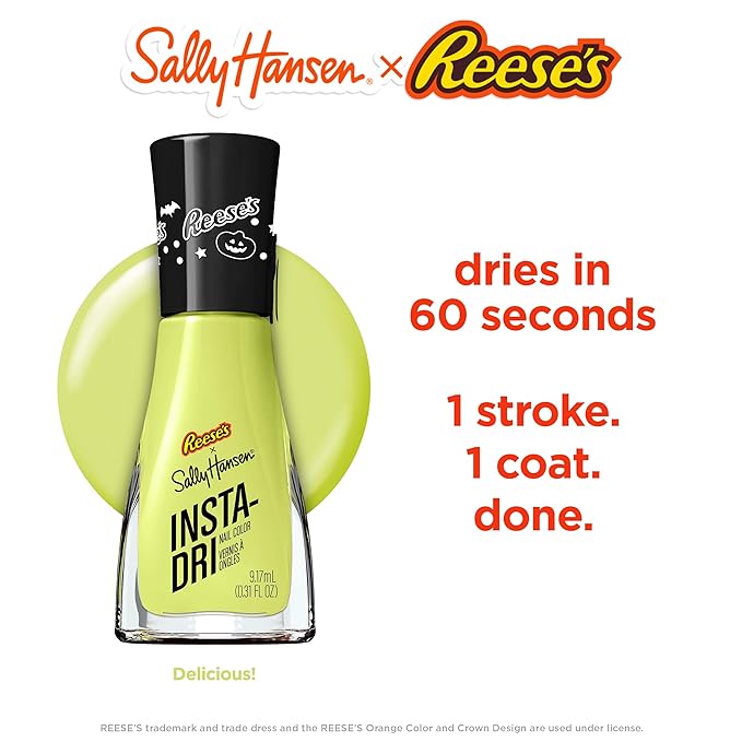 Sally Hansen Insta-Dri Reese's Nail Polish | Quick Dry, Long Lasting, Streak-Free Shine | Opaque, Glossy | 734 Delicious! | Bright Lime Yellow Nail Color