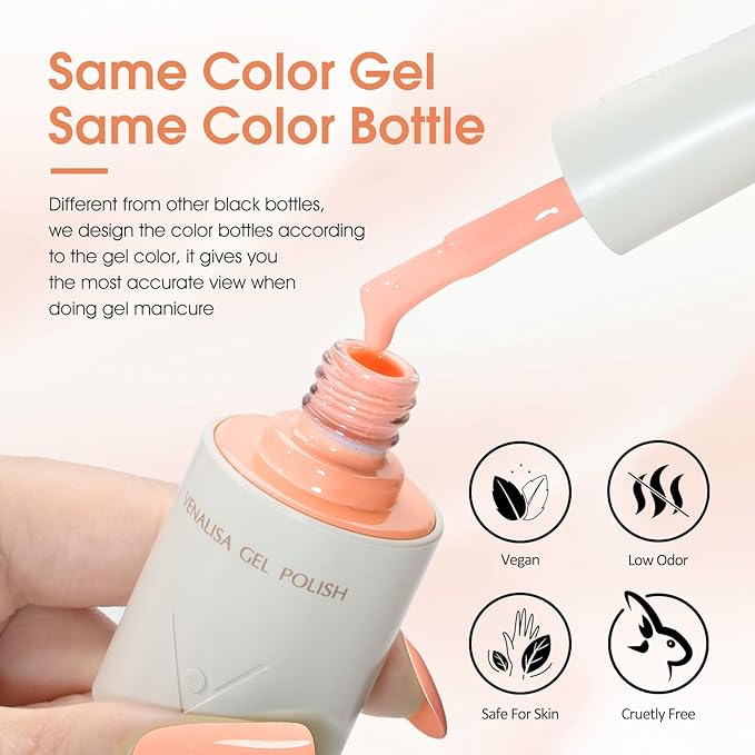 VENALISA 10 ML Pink Gel Nail Polish Set with DIY Nail tips Kit, 5 Pcs Baby Pink Light Nude Gel Polish Color High Gloss Soak Off U V Nail Manicure Salon DIY