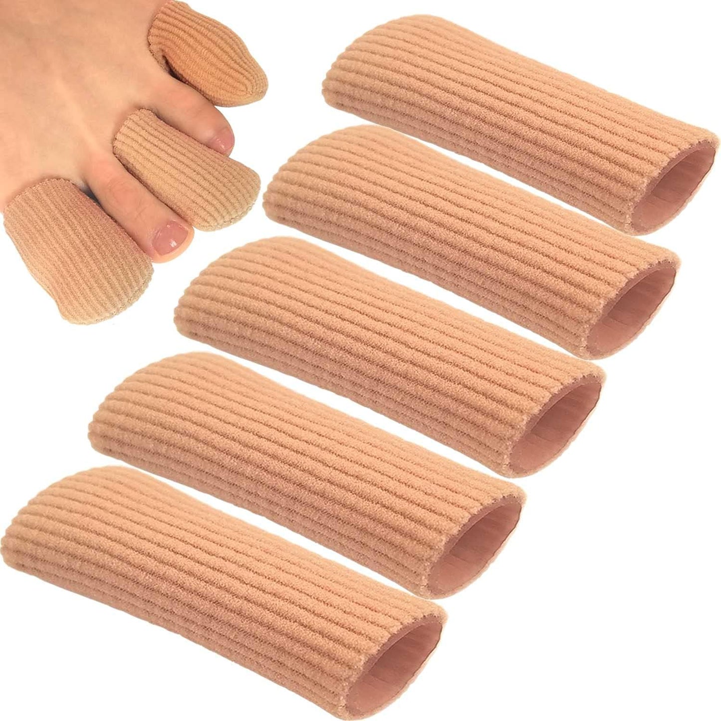 Chiroplax Toe Caps Sleeves Cushions Protectors Tubes Fabric & Gel Lining Finger Toe Separator for Bunion, Hammer Toe, Callus, Corn, Blister (Combo Pack (1S 3Ms 1L))