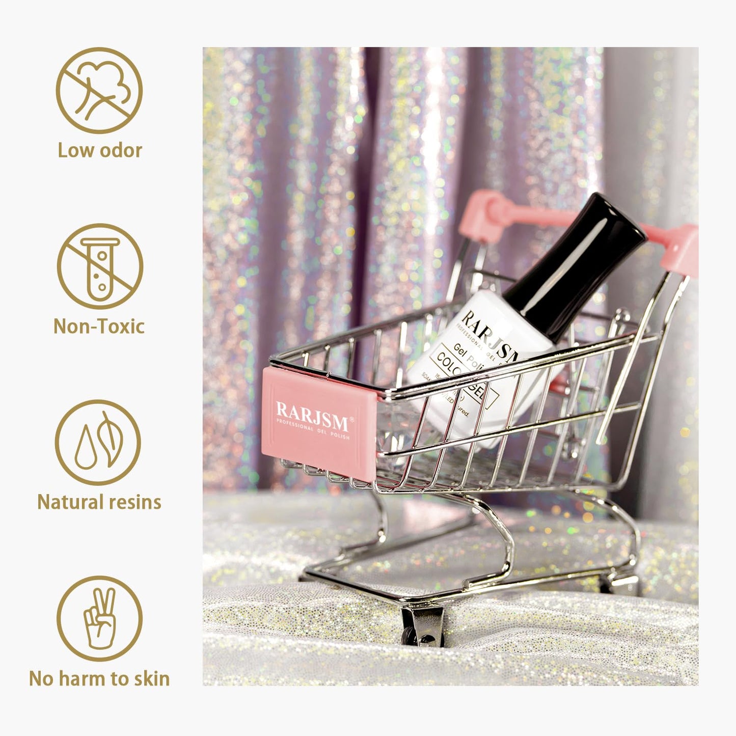 RARJSM Glitter Gel Nail Polish Platinum Gold Metallic Light Gold Iridescent Rainbow Shimmer Flakes Gel Polish Sparkly Chunky Pigments Soak off Led UV Curing Required for Home Salon Manicure Christmas