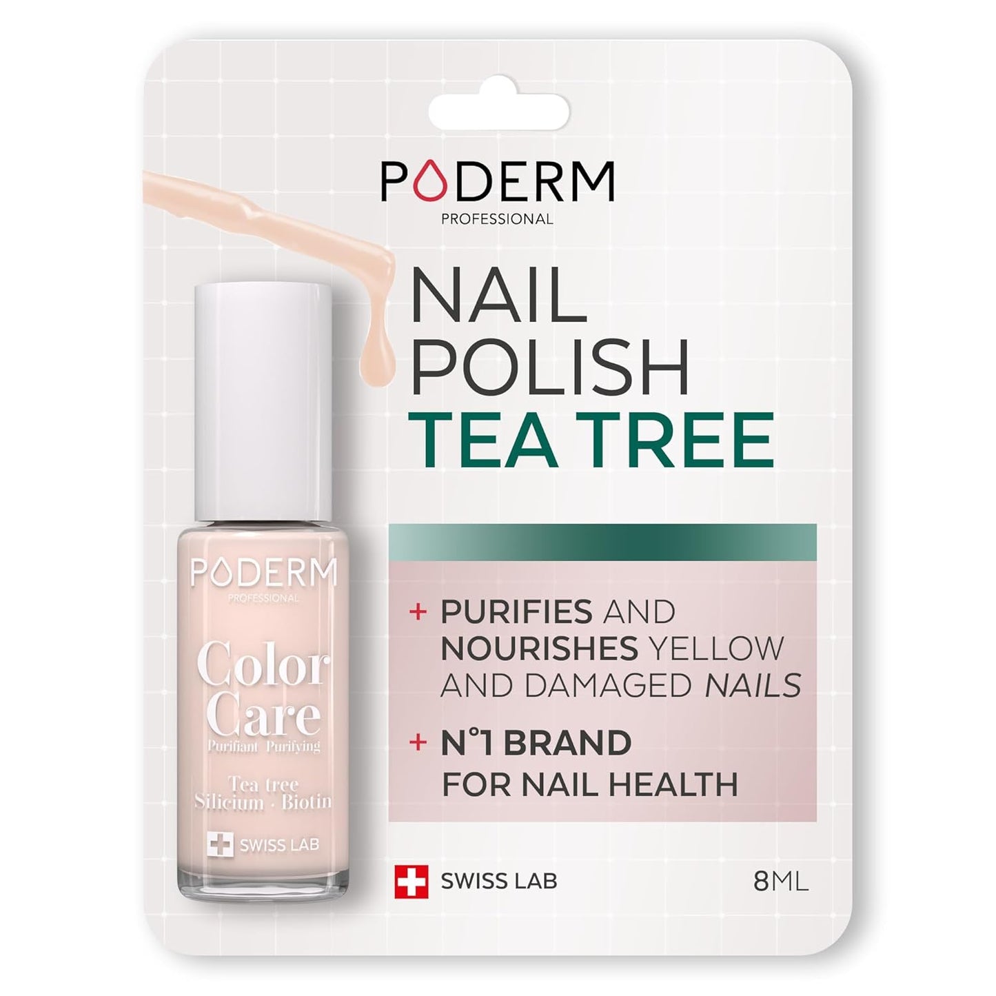 PODERM - Nail Polish – Enriched with Tea Tree – Improves nail appearance – Ingredients Natural/Vegan - foot/hand - Swiss Made (Powder Pink)