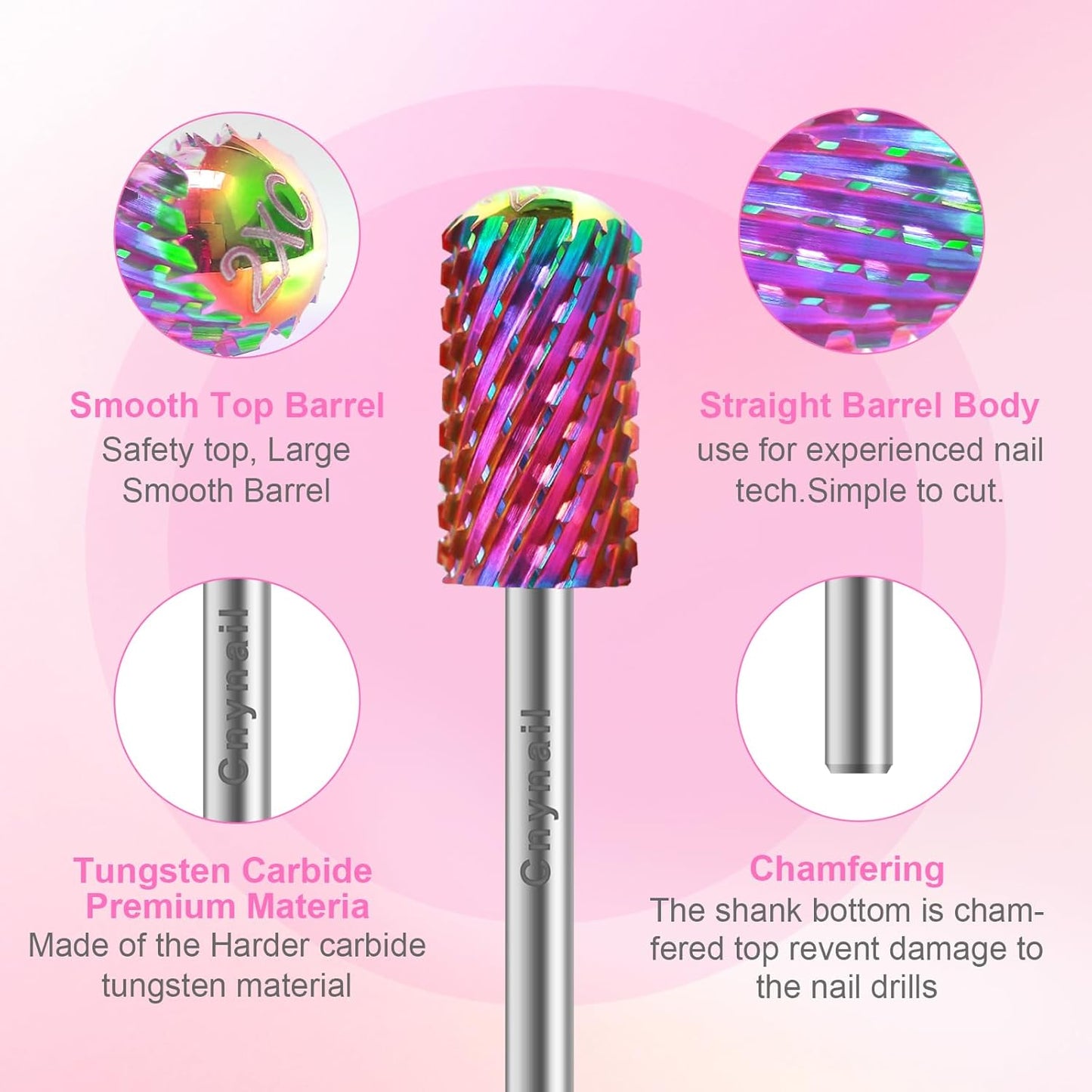 3/32" 2PCS Large Barrel Smooth Round Top Tungsten Carbide Nail Drill Bit Safety Bit for Gel & Acrylic Removal, 2-Way Rotating Efile Tip, Salon Electric File Accessory (XXC Grit, Multicolor)