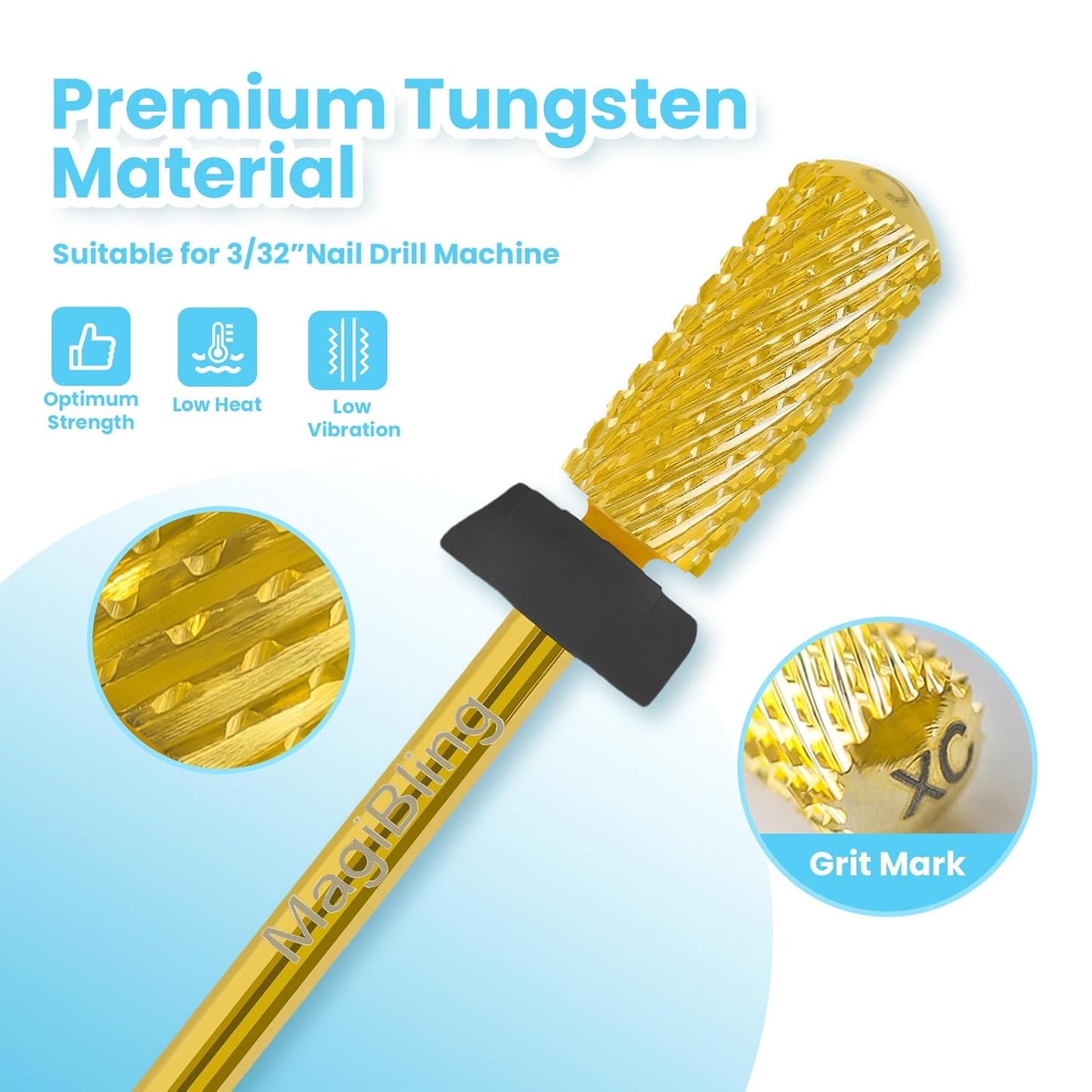 Small Barrel Nail Drill Bits Round Top, 3/32'' Safety Tungsten Carbide Bits, Two-way Rotation, Suitable for Manicure Pedicure Cuticle Gel Polishing, Technicians Bits, Grit: Extra Coarse.