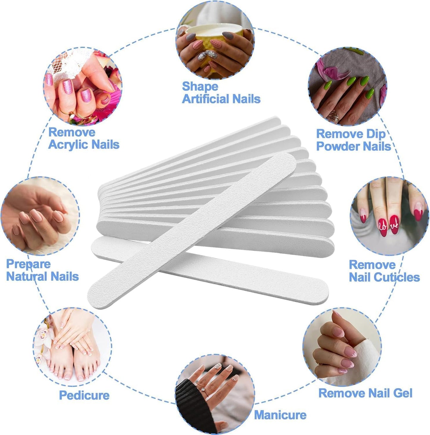 White Nail Files (12 Pack), Professional 100/180 Grit Double-Sided Emery Boards for Natural Nails, Acrylics & Gels, Durable White Fingernail and Toenail File Kit for Manicure & Pedicure