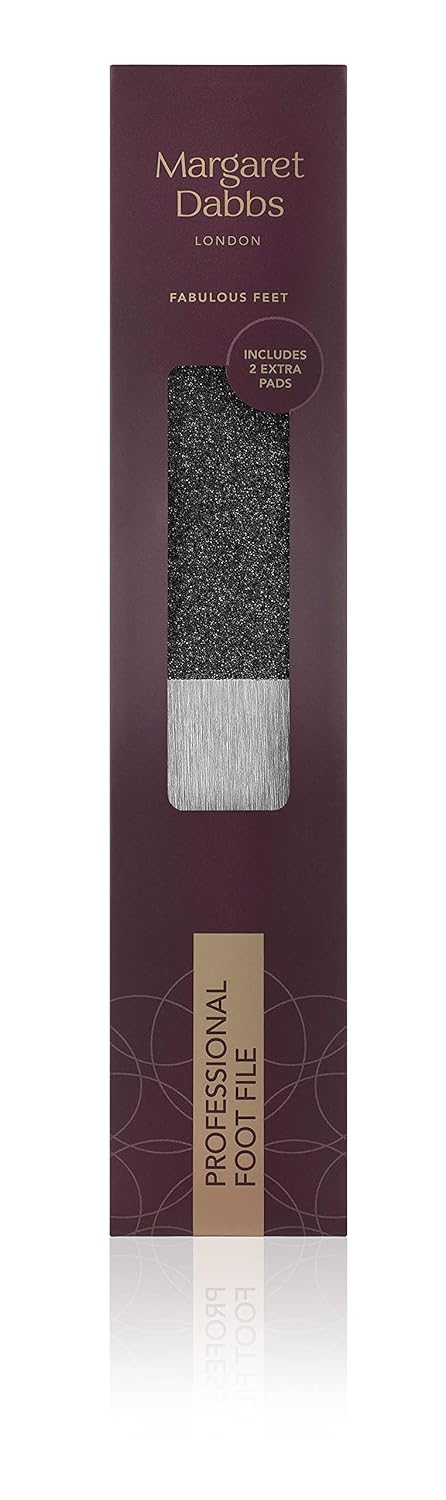 Margaret Dabbs Professional Foot File with 2 Replacement Pads, Foot Callus Remover, Feet Scrubber for Dead & Hard Skin, Feet Scrubber for Women - Stainless Steel File