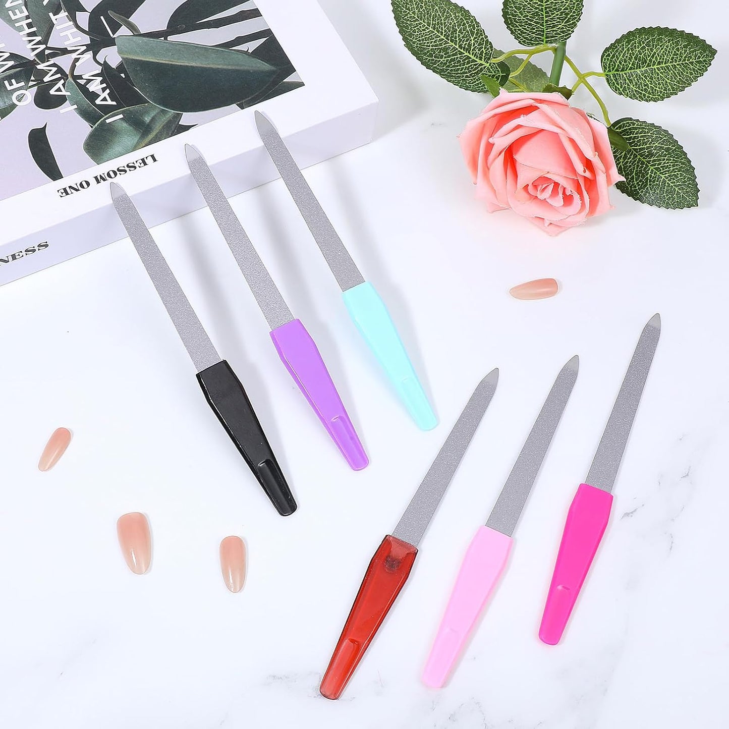 Metal Nail File Set 6 Pcs Metal Nail Files for Women, Anti-Slip Handle Sword Shape, Stainless Steel Nail Files with Sharp Pointed Tip for Natural Nails in Multicolored