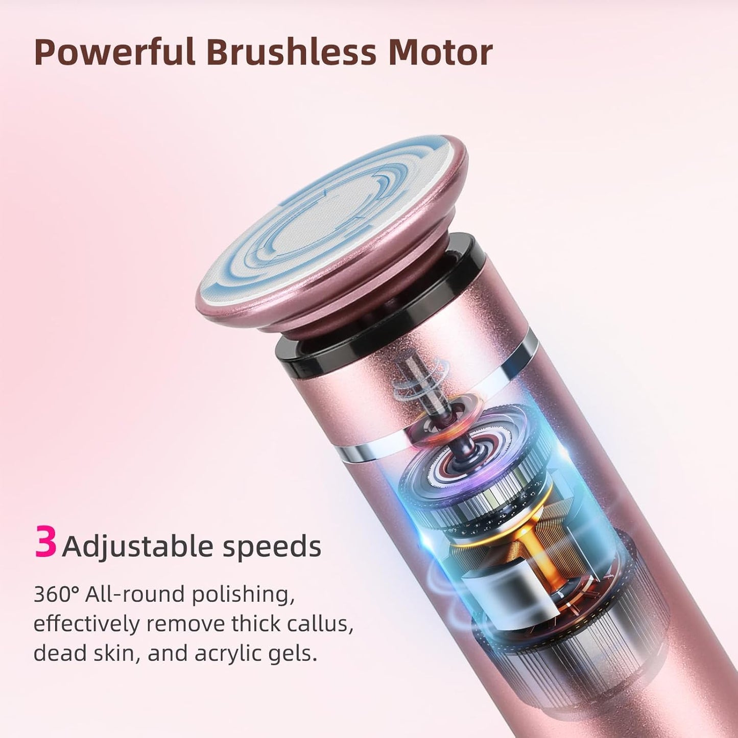 Electric Foot File Callus Remover - 3 Speeds & 4 Nano Glass Heads for Smooth Feet - Professional Pedicure Tool for Dead Skin, Hard & Cracked Heels - Rechargeable & Portable