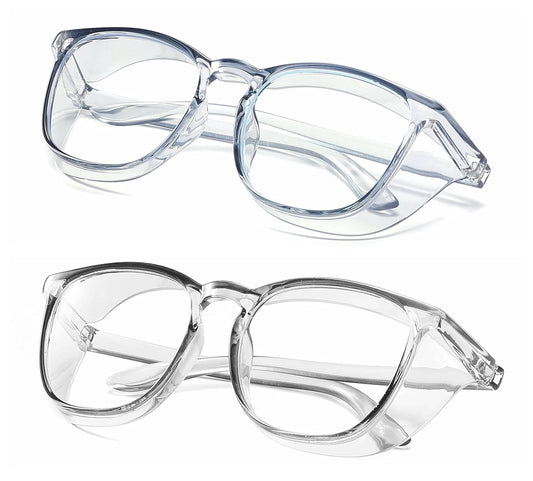 Alsenor Safety Glasses Anti Fog Goggles Protective Eyewear Blue Light Blocking Anti Dust UV Protection Glasses For Men Women (2 Pack (Blue + Grey))