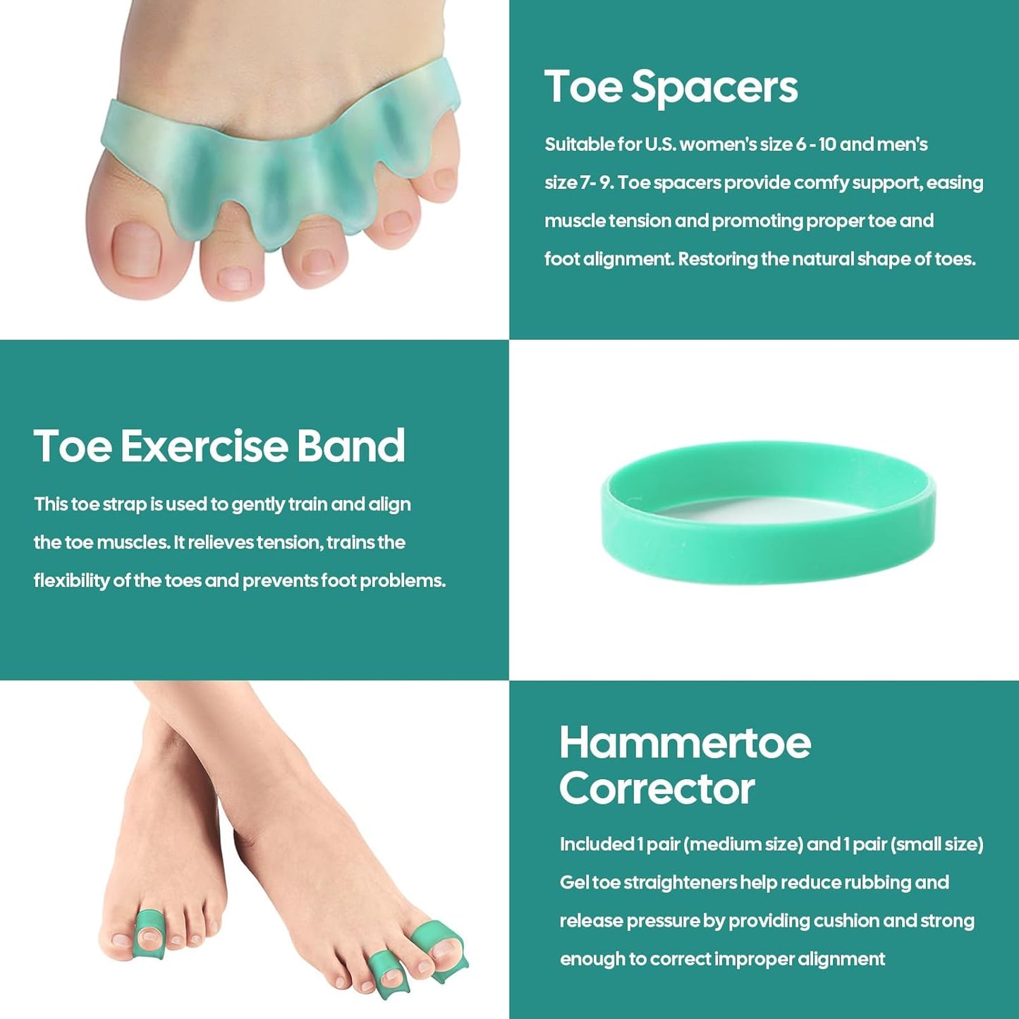Hammer Toe Corrector Toe Spacers - 9 Pack Gel Toe Spreaders - Toe Straighteners Realign Bent, Curled, Crooked, Claw, Hammer Toes - Toe Stretchers for Men and Women