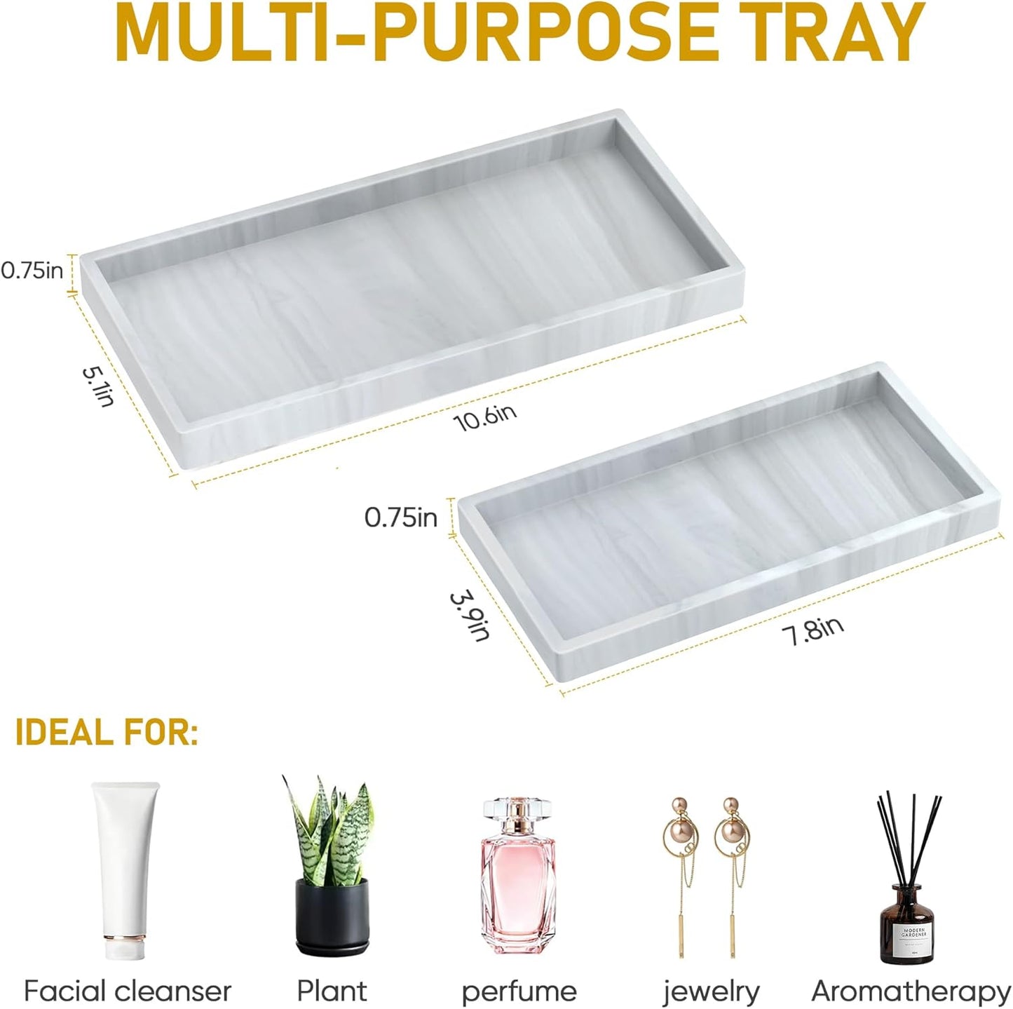 Bathroom Counter Tray,EG-SIPRO High-Grade Thickened Silicone Bathroom Vanity Tray,Shatterproof Durable Rectangle Bathroom Tray Soap Dispenser Tray for Bathroom Countertop,Small+Large (EGTRAY)