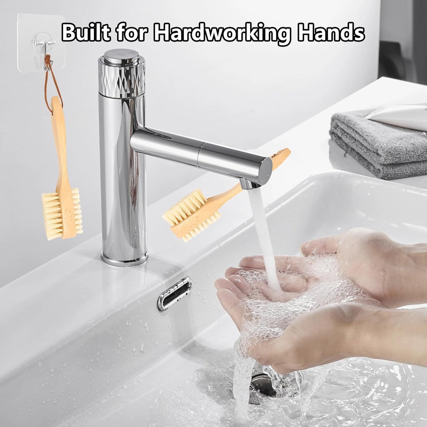 Wooden Nail Brush for Toenail Fingernail Cleaning Natural Wood Handle Brushes for Under Nails Toe Hygiene Hand Care Dual Sided Wooden Brush with Handle for Regular Nail Cleaning Routine