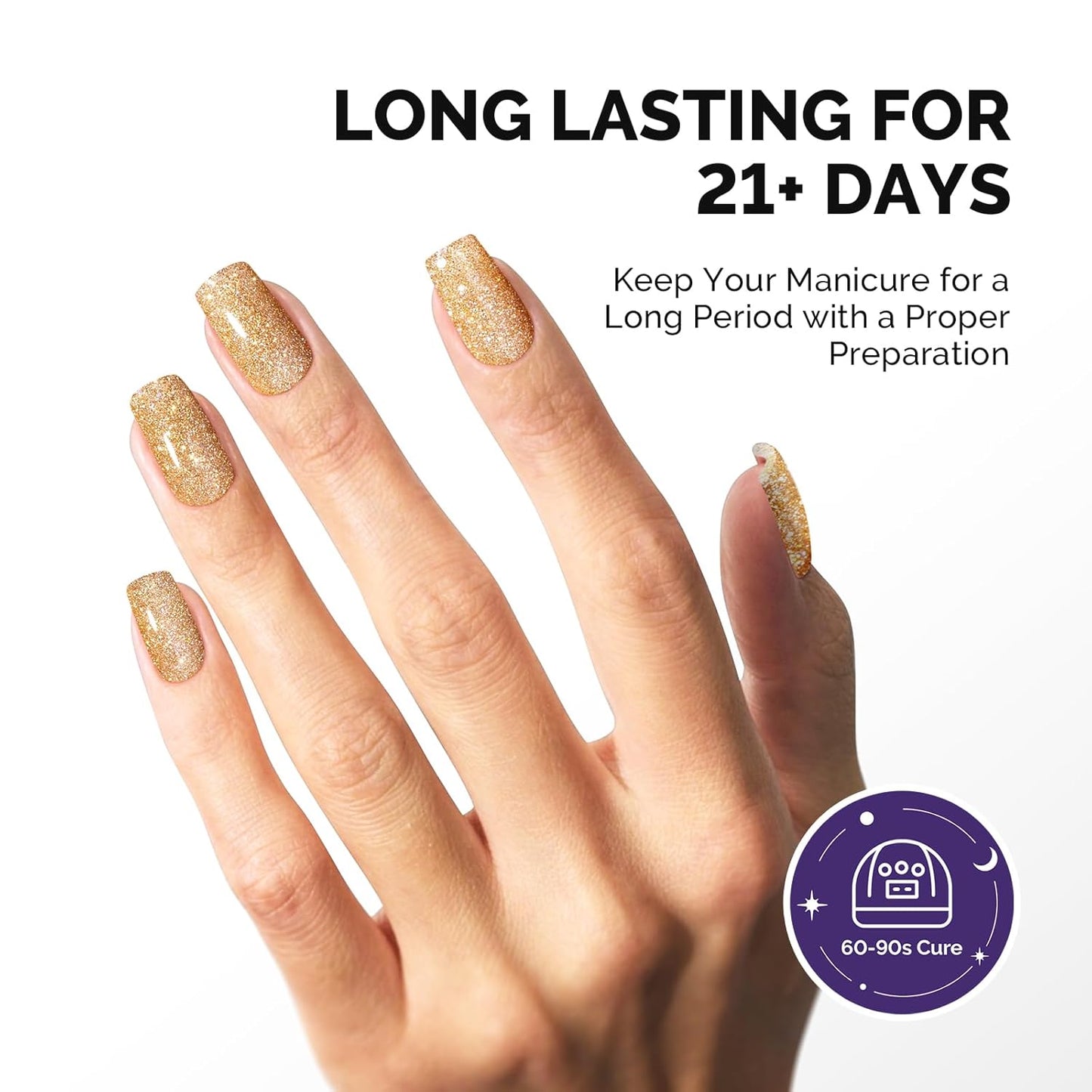 MelodySusie Galaliver Glitter Gel Nail Polish, 15ML Sparkly Shimmer Gel Polish Soak Off UV LED Cured Long Lasting Gift for Women DIY Nail Design Nail Art Manicure Noble Gold X02