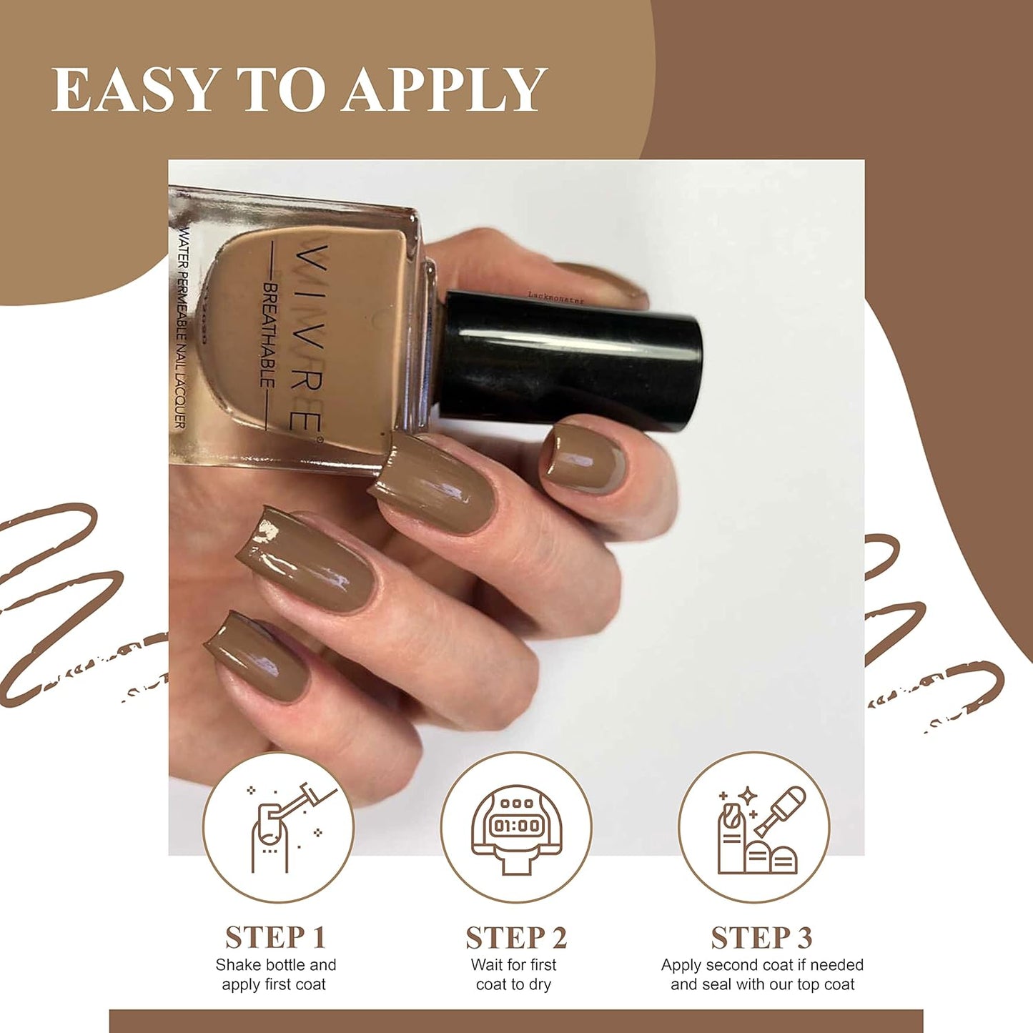 VIVRE Cosmetics Quick Dry Shiny Halal Nail Polish - Vegan, Non Toxic, Long Lasting, Breathable and Water Permeable - Whole Latte Love