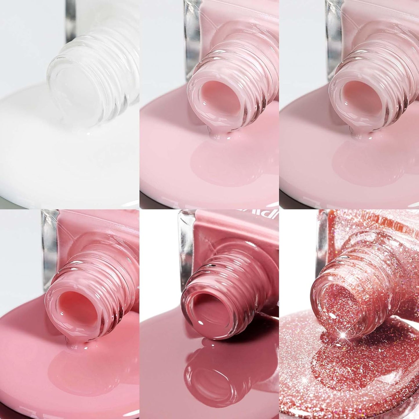 Nude Pink Nail Polish Set, Quick Dry Sheer Regular Nail Polish White Light Pink Glitter Fingernail Polish Natural Neutral Nail Lacquer High Glossy Nail Manicure DIY Salon Gift for Women Girl