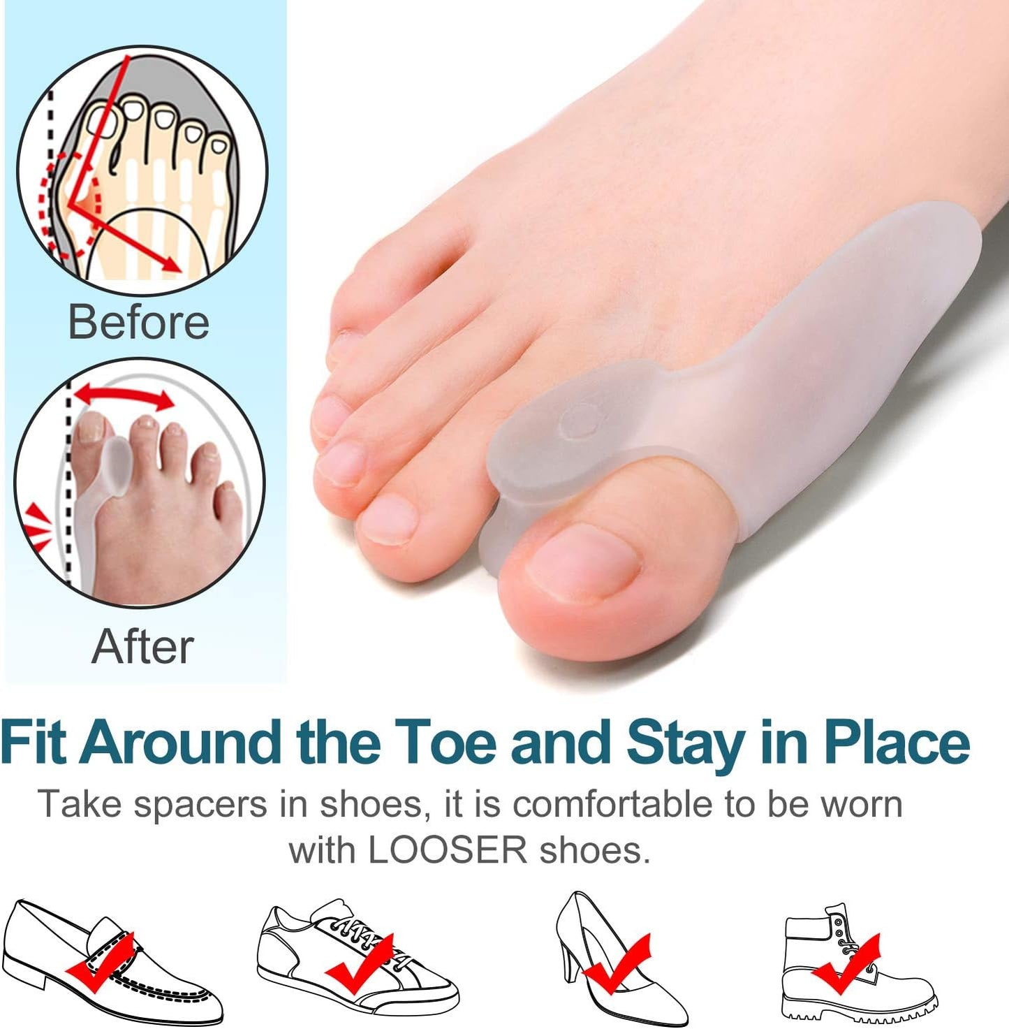 Povihome 8 Pack Bunion Cushion and Protector(1/2'' Thick), Bunion Pads, Bunion Corrector and Bunion Relief with Gel Shield, Treat Pain in Big Toe Joint, Realign Big Toe and Relieve Bunion Pain